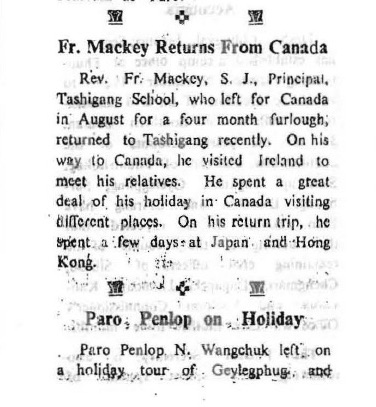 Kuensel news Father Mackey